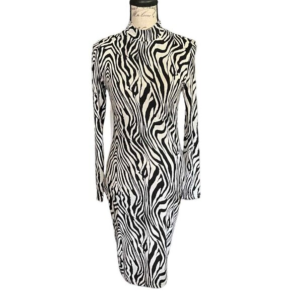 NWOT SXY SHEER  BEACH COVERUP BODYCON DRESS IN ZEBRA PRINT SIZE SMALL 4 - Picture 1 of 15